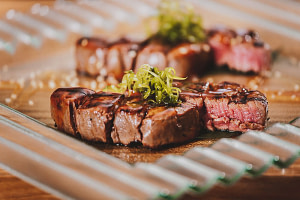 steak with herbs and sauce